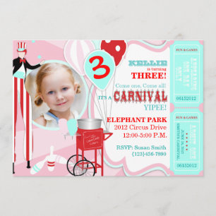 Carnival Theme Birthday Invitation A7-PKRD Kaart