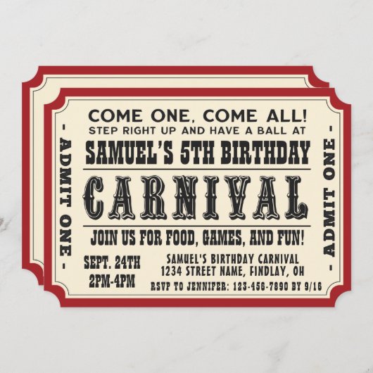 Carnival Ticket Geef één dag feest toe, elke leeft Kaart (Voorkant / Achterkant)