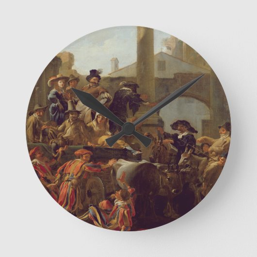 Carnival Time in Rome, 1653 (olie op canvas) Ronde Klok (Voorkant)