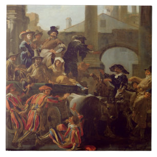 Carnival Time in Rome, 1653 (olie op canvas) Tegeltje