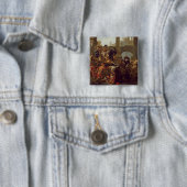 Carnival Time in Rome, 1653 (olie op canvas) Vierkante Button 5,1 Cm (In situ)