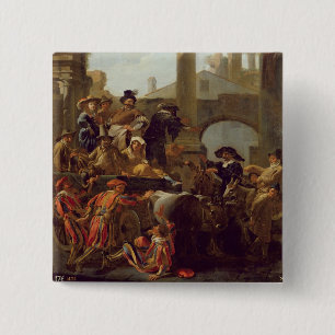 Carnival Time in Rome, 1653 (olie op canvas) Vierkante Button 5,1 Cm