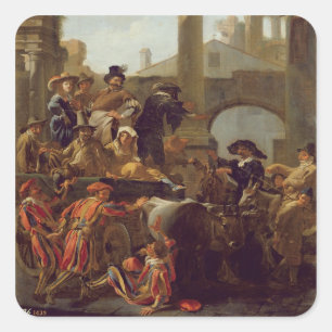 Carnival Time in Rome, 1653 (olie op canvas) Vierkante Sticker