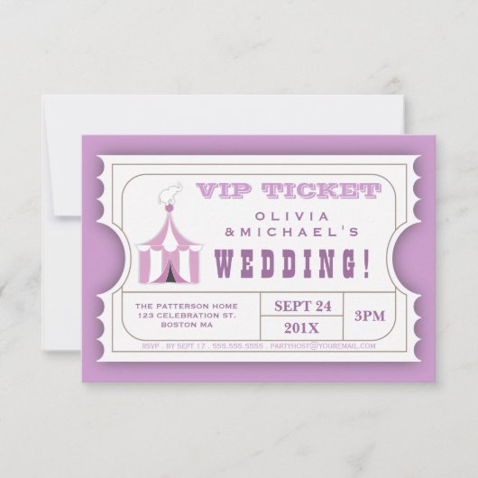 Carnival toegangskaartje op maat voor trouwfeest kaart (Voorkant)