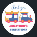Carnival Train for Kids Birthday Party Favor Ronde Sticker<br><div class="desc">Kute party gunsten voor kinderen,  jongens of meisjes die trainen en spoorwegen. Ideaal voor kinderen op verjaardagsfeestje,  feestvieren en dankjewel op het label. U kunt de tekst voor baby shower of andere gelegenheid en partij ook aanpassen.</div>