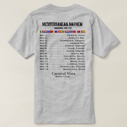 Carnival Vista Inaugural Sailing - mediterraan T-shirt (Design achterkant)