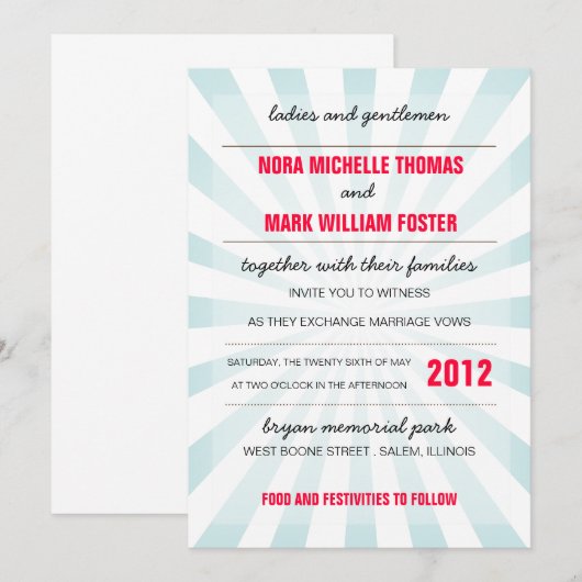 Carnival Wedding Invitation Kaart (Voorkant / Achterkant)