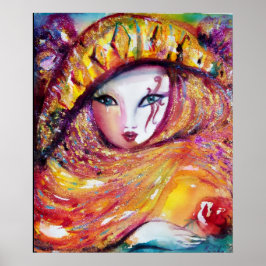 CARNIVALMASKER IN GEEL MET RODE ROOS POSTER