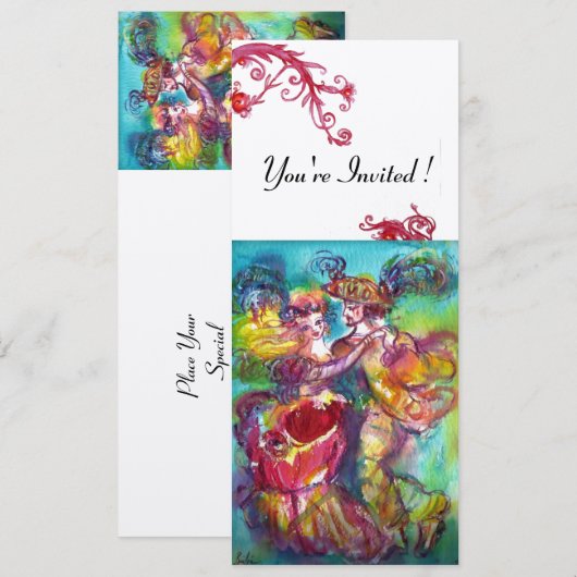 CARNIVALSDANS levendig blauw rood zwier champagne Kaart (Voorkant / Achterkant)
