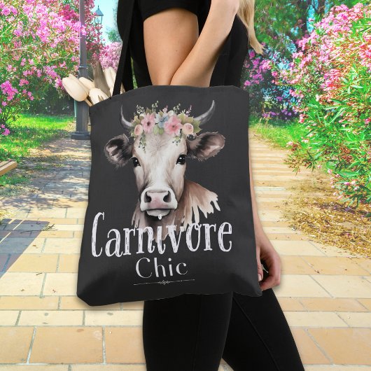 Carnivoor Chic Schattige Pastel Bloemen Koe Tote Bag