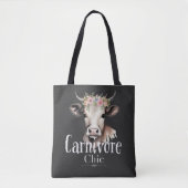 Carnivoor Chic Schattige Pastel Bloemen Koe Tote Bag (Voorkant)