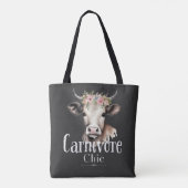 Carnivoor Chic Schattige Pastel Bloemen Koe Tote Bag (Achterkant)