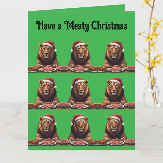 Carnivore lion Christmas holiday  Kaart (Gele Bloem)