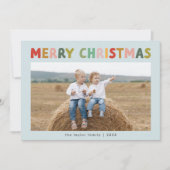 CAROL Blauw Schattigee Kinderen Foto Vrolijk Kerst Feestdagenkaart (Voorkant)