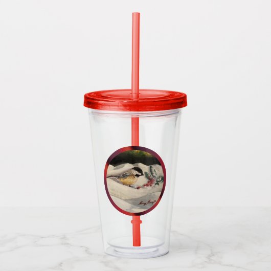 Carol de Chick-a-Dee met Misteletoe  Acryl Drinkbeker (Voorkant)