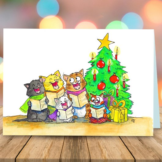 Carol Singing Cats Greeting Kaart