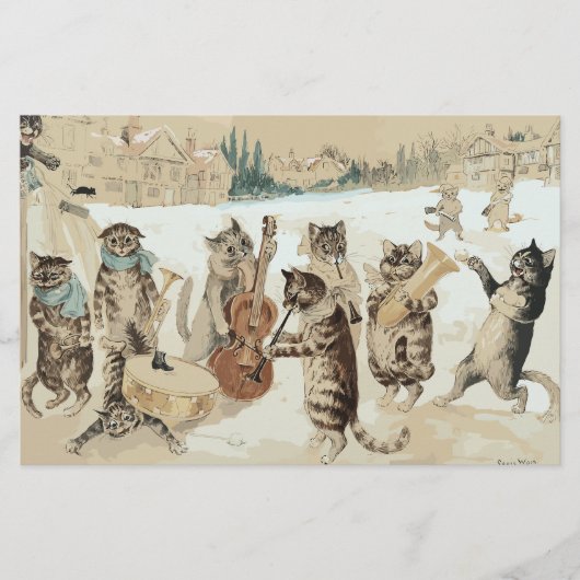 Carol Singing Cats Waterverf door L.W. Wain (Voorkant)