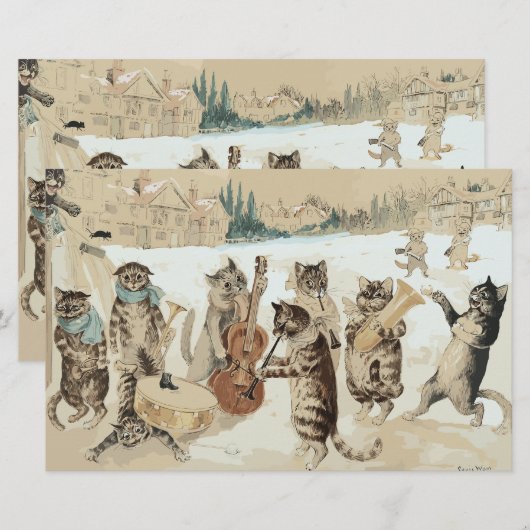 Carol Singing Cats Waterverf door L.W. Wain (Voorkant / Achterkant)