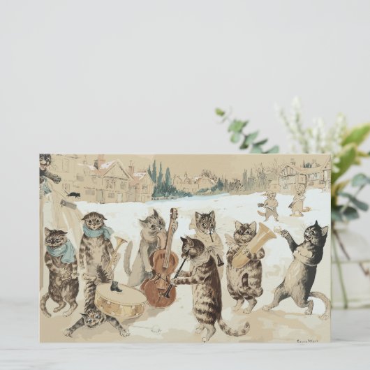 Carol Singing Cats Waterverf door L.W. Wain (Staand voorkant)