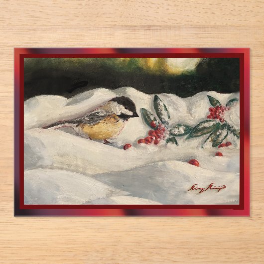 Carol the Chick-a-Dee with Mistletoe Acryl Uitnodigingen (Voorkant)