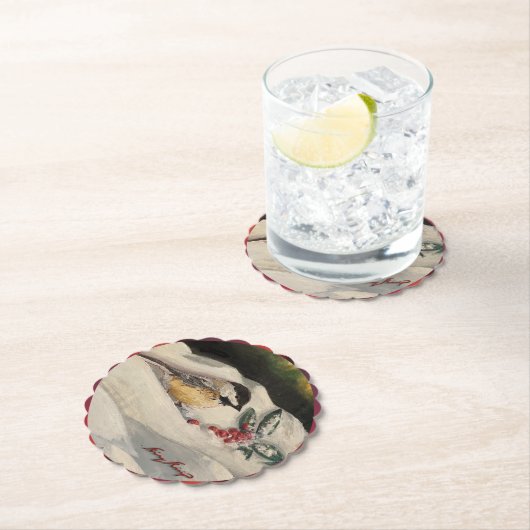 Carol the Chick-a-Dee with Mistletoe  Kartonnen Onderzetters (Insitu)