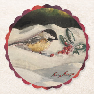 Carol the Chick-a-Dee with Mistletoe Kartonnen Onderzetters