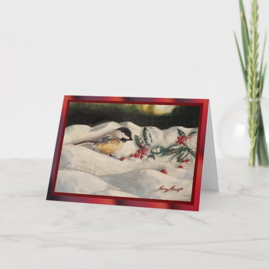 Carol the Chickadee with Mistletoe Bedankkaart (Voorkant)