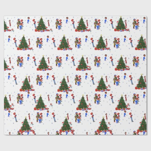 Carolers en kerstbomen cadeaupapier (Vlak)