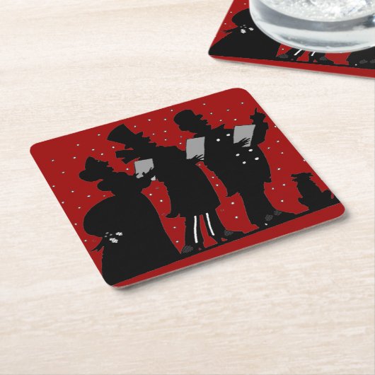 Carolers in Silhouette Kerstmis Kartonnen Onderzetters (Schuin)