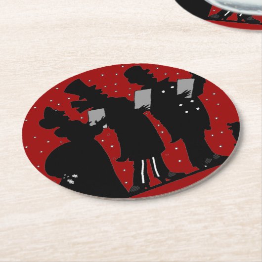 Carolers in Silhouette Kerstmis Ronde Kartonnen Onderzetter (Gebogen)