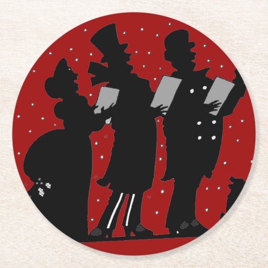 Carolers in Silhouette Kerstmis Ronde Kartonnen Onderzetter (Voorkant)