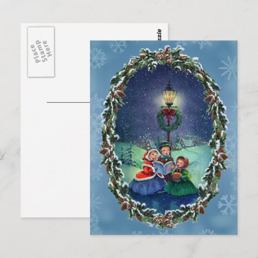 CAROLERS, LAMP EN WREATS VAN SHARON SHARPE BRIEFKAART (Voorkant / Achterkant)