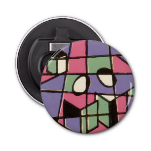 Carolers Stainglass Button Flesopener