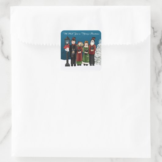 Carolers Winter Scene Vierkante Sticker (Tas)