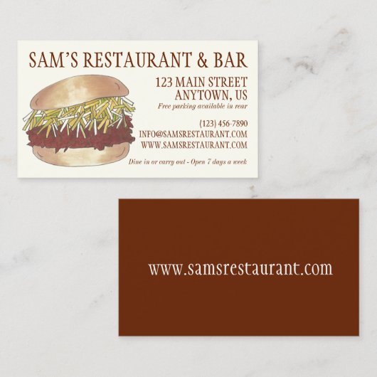 Carolina BBQ Pulled Pork Barbecue Sandwich Chef Visitekaartje (Voorkant / Achterkant)