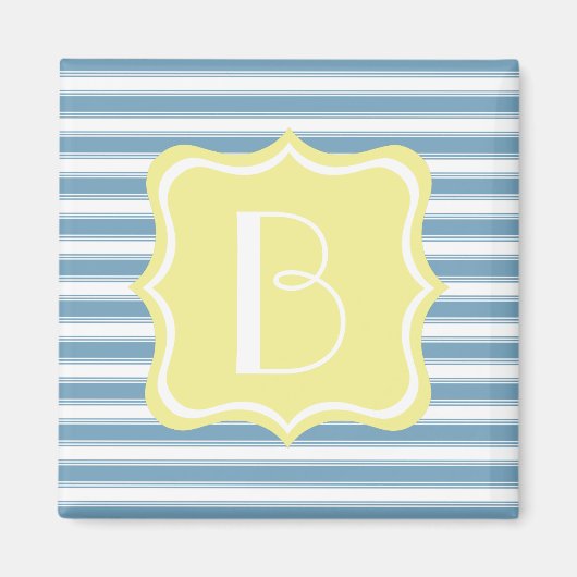 Carolina blauw en boter geel streep monogram magneet (Voorkant)