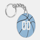 Carolina Blue Basketball Custom Jersey Number Sleutelhanger (Voorkant Links)