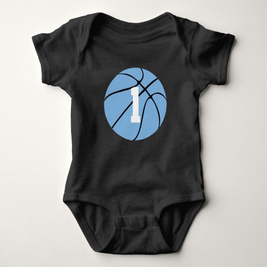 Carolina Blue Basketball Jersey Number Baby Romper (Voorkant)