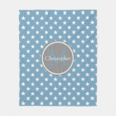 Carolina Blue en Dove Grey Stars Monogram Fleece Deken (Voorkant)