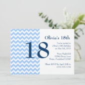 Carolina Blue en Navy Chevron Birthday Invitation Kaart (Staand voorkant)