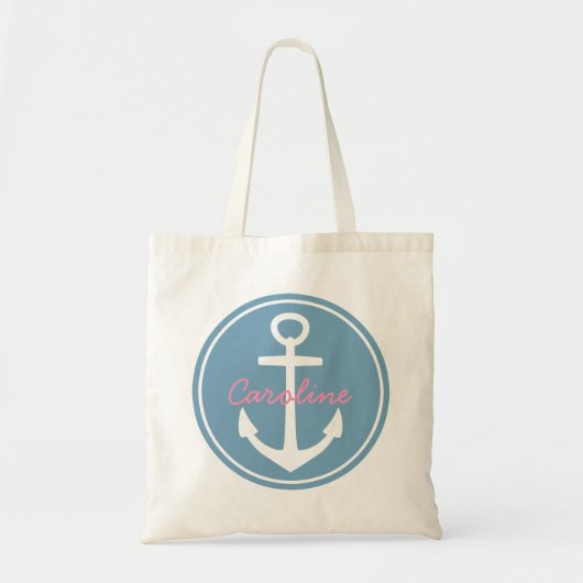 Carolina Blue en White Anchor met Happy Pink Tote Bag (Voorkant)