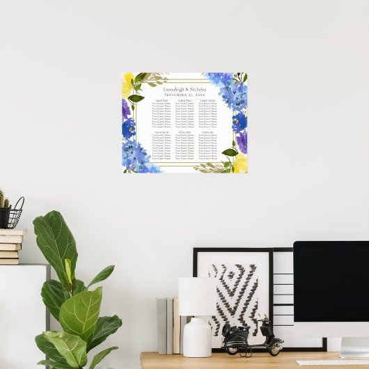 Carolina Blue Floral Borders Seating Chart Poster (Thuiskantoor)