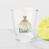 Carolina Blue Golden Dress voor Bride Shot Glas (Voorkant)