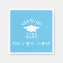 Carolina Blue Grad Cap & Leaves Papieren Servetten