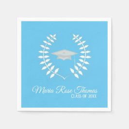 Carolina Blue Grad Cap & Leaves Papieren Servetten