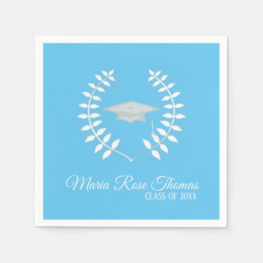 Carolina Blue Grad Cap & Leaves Papieren Servetten (Voorkant)