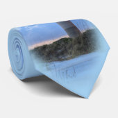 Carolina Blue Oak Island Lighthouse Stropdas (Opgerold)