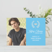 Carolina Blue Pet & Leaves Afstudeerder Invitation Kaart (Staand voorkant)