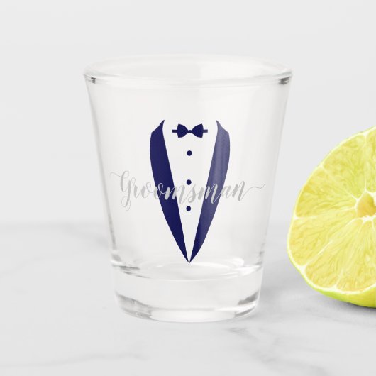 Carolina Blue Tuxedo Groomsman Shot Glass Shot Glas (Voorkant)