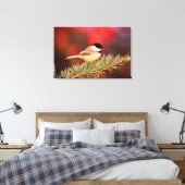 Carolina Chickadee in Blue Atlas Cedar Canvas Afdruk (Insitu (Slaapkamer))